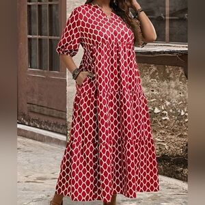 Elegant Red Patterned Maxi Dress Plus 24w CUTE